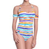 AUDREY bandeau tankini, printed top by ALMA swimwear – front view 1