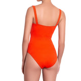 JULIETTE bandeau one piece, textured orange swimsuit by ALMA swimwear – back view 