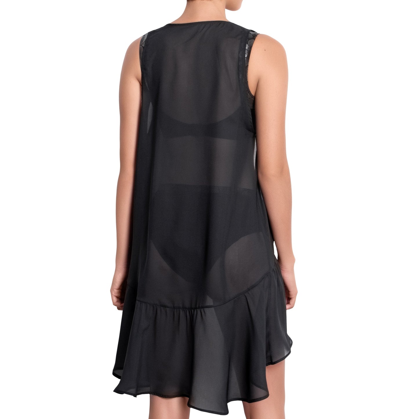 ISABELLE long back dress, black chiffon cover up by ALMA swimwear – back view 