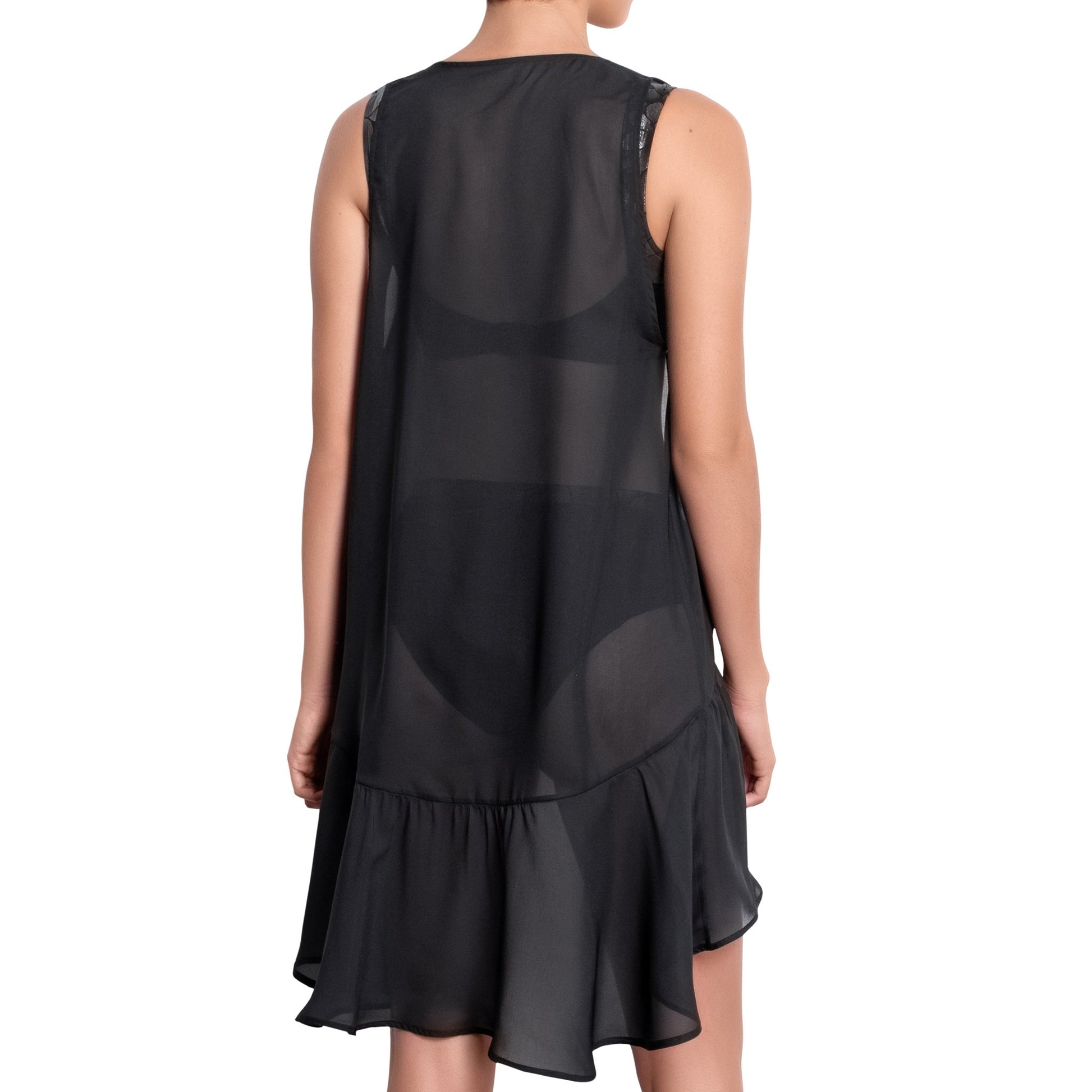 ISABELLE long back dress, black chiffon cover up by ALMA swimwear – back view 
