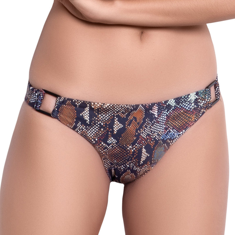 MARION accessorized panty, printed bikini bottom by ALMA swimwear – front view 2