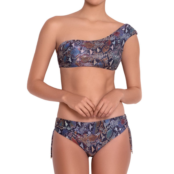 MARION adjustable panty, printed bikini bottom by ALMA swimwear – front view 1
