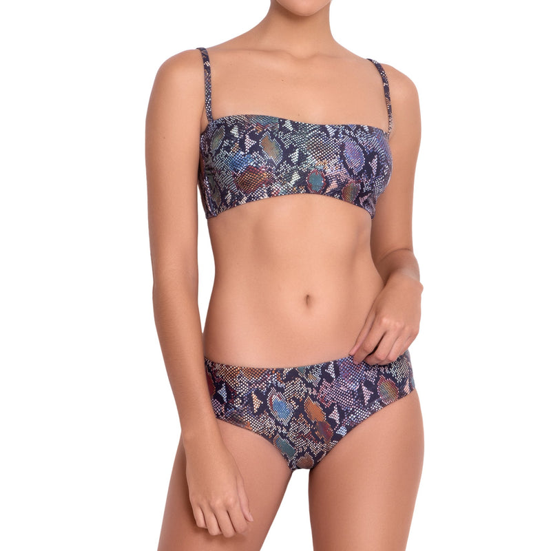 MARION bandeau bra, printed bikini top by ALMA swimwear – front view 1