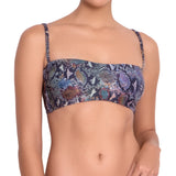 MARION bandeau bra, printed bikini top by ALMA swimwear – front view 2