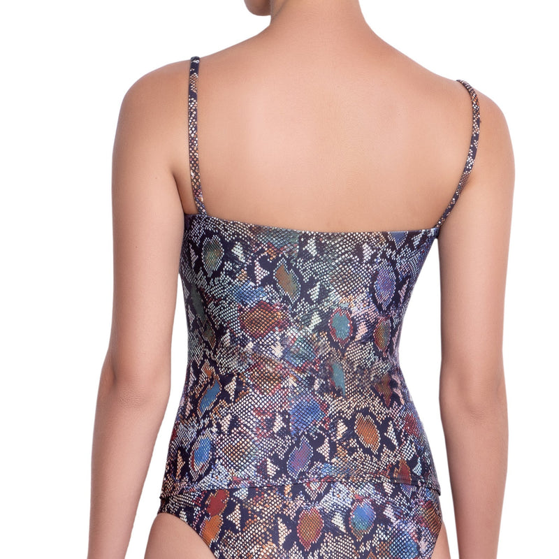 MARION maillot tankini, printed top by ALMA swimwear – back view