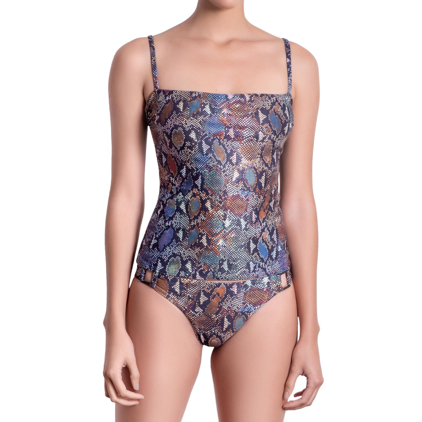 MARION maillot tankini, printed top by ALMA swimwear – front view 1