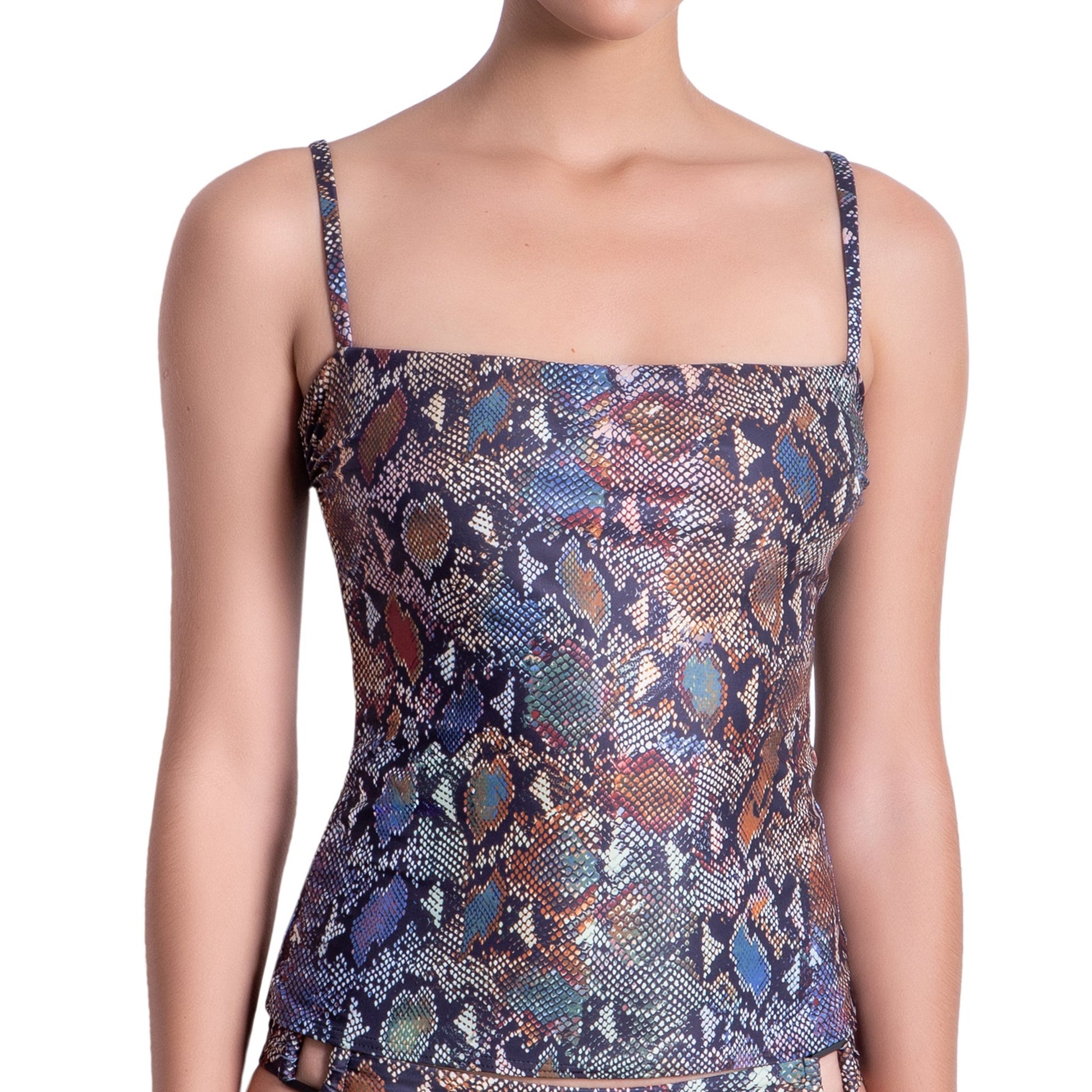 MARION maillot tankini, printed top by ALMA swimwear – front view 2