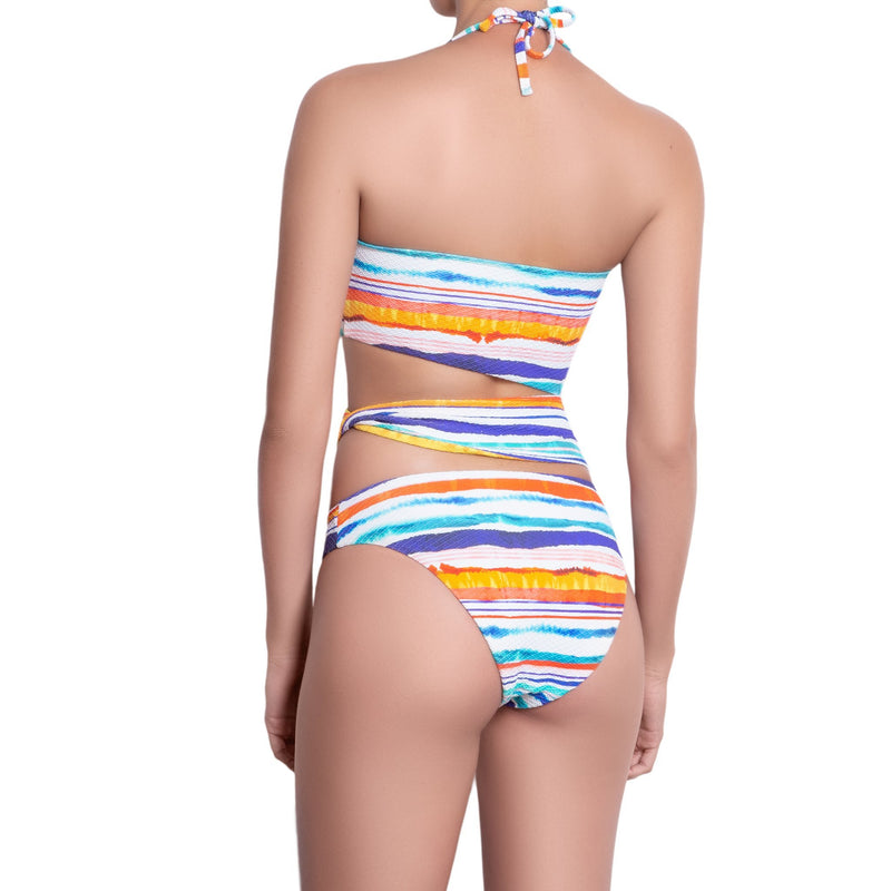 AUDREY asymmetric one piece, printed swimsuit by ALMA swimwear – back view 1