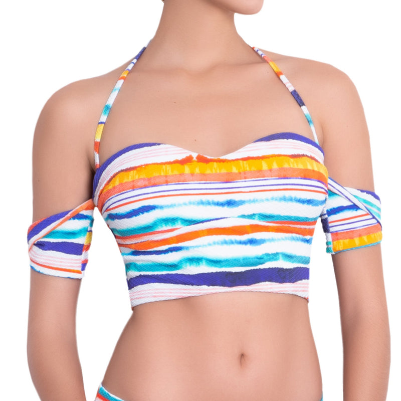 AUDREY bandeau bra, printed bikini top by ALMA swimwear – front view 2