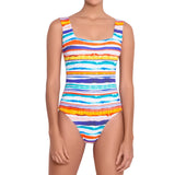 AUDREY square neck  one piece, printed swimsuit by french luxury swimwear brand:  ALMA – front view 1