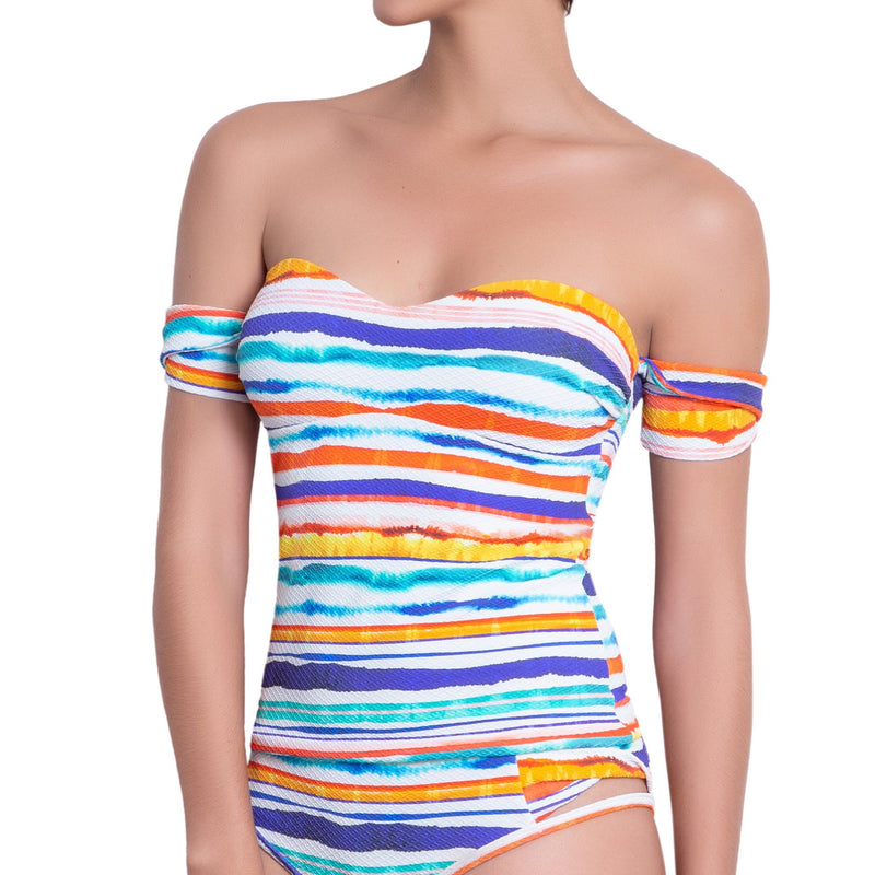 AUDREY bandeau tankini, printed top by ALMA swimwear – front view 2