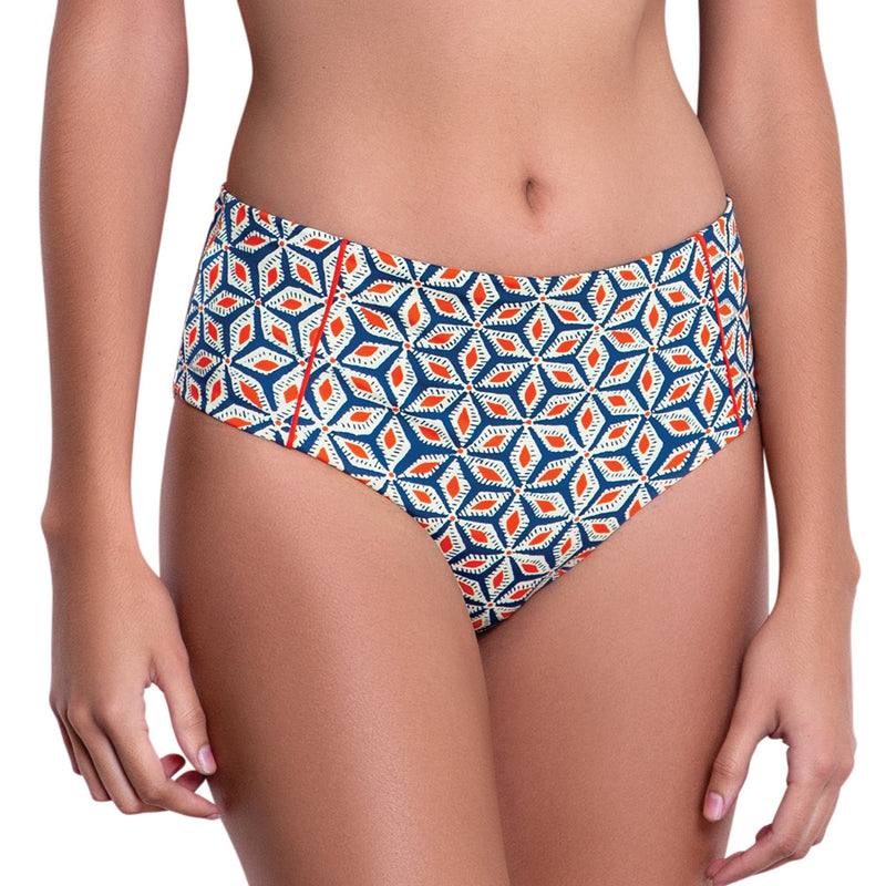 BÉRÉNICE high rise panty, printed bikini bottom by ALMA swimwear – front view 2