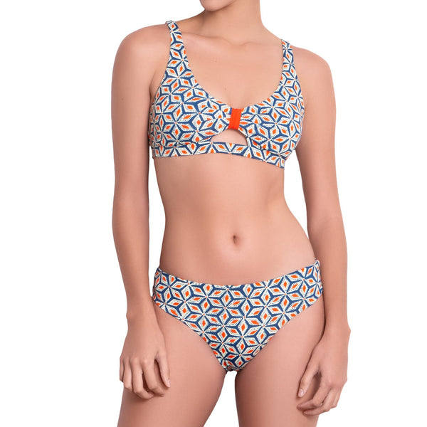 BÉRÉNICE knotted belt panty, printed bikini bottom by ALMA swimwear – front view  1