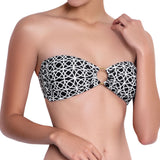 BRIGITTE accessorized bandeau bra, printed bikini top by ALMA swimwear – front view 3