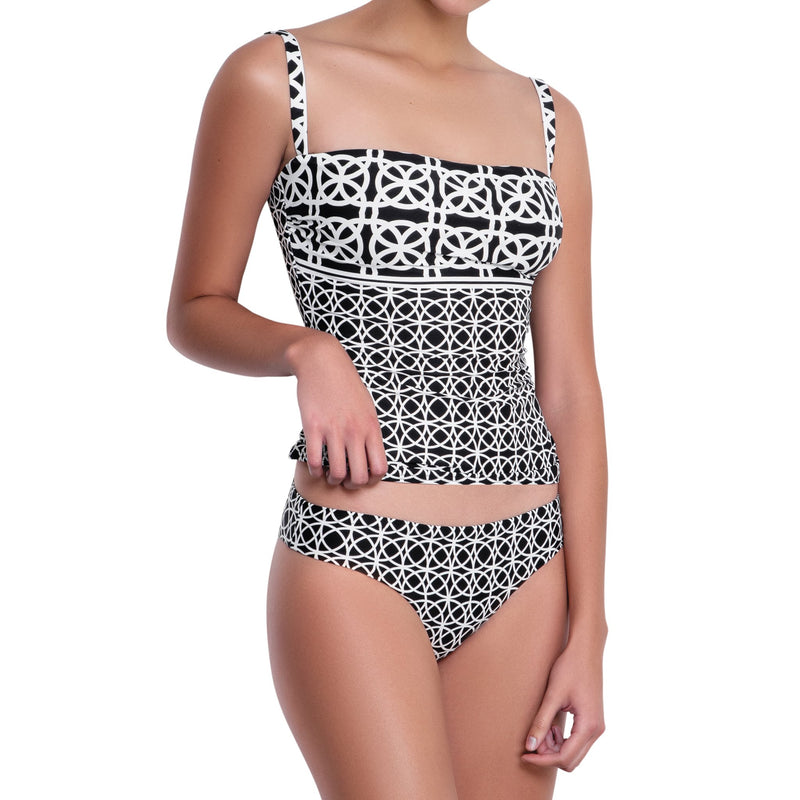 BRIGITTE bandeau tankini, printed top by french luxury swimwear brand:  ALMA – front view 1