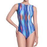 EVA slash neck one piece, textured printed  swimsuit by french luxury swimwear brand:  ALMA – front view 1