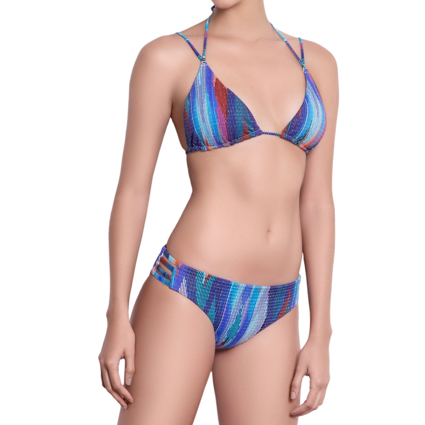 EVA strappy panty, textured printed bikini bottom by ALMA swimwear– front view 1