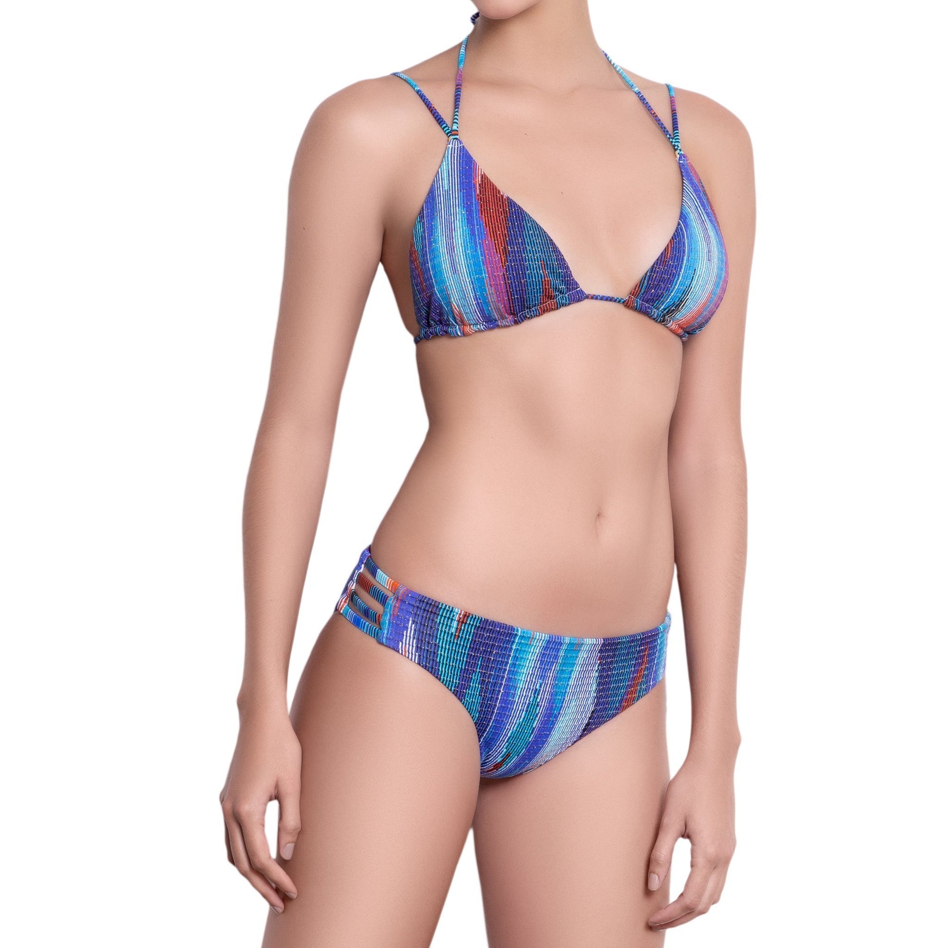 EVA strappy panty, textured printed bikini bottom by ALMA swimwear– front view 1