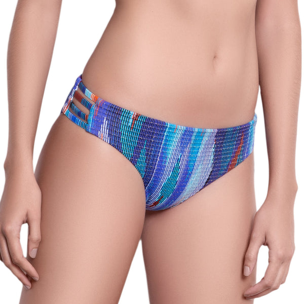 EVA strappy panty, textured printed bikini bottom by ALMA swimwear – front view 2