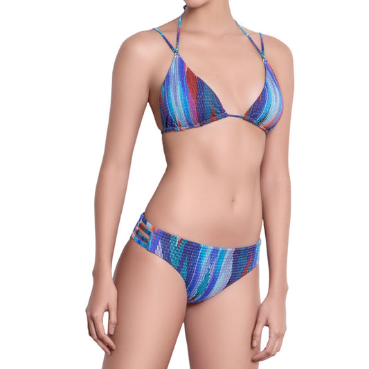 EVA triangle bra, textured printed  bikini top by french luxury swimwear brand:  ALMA – front view 1