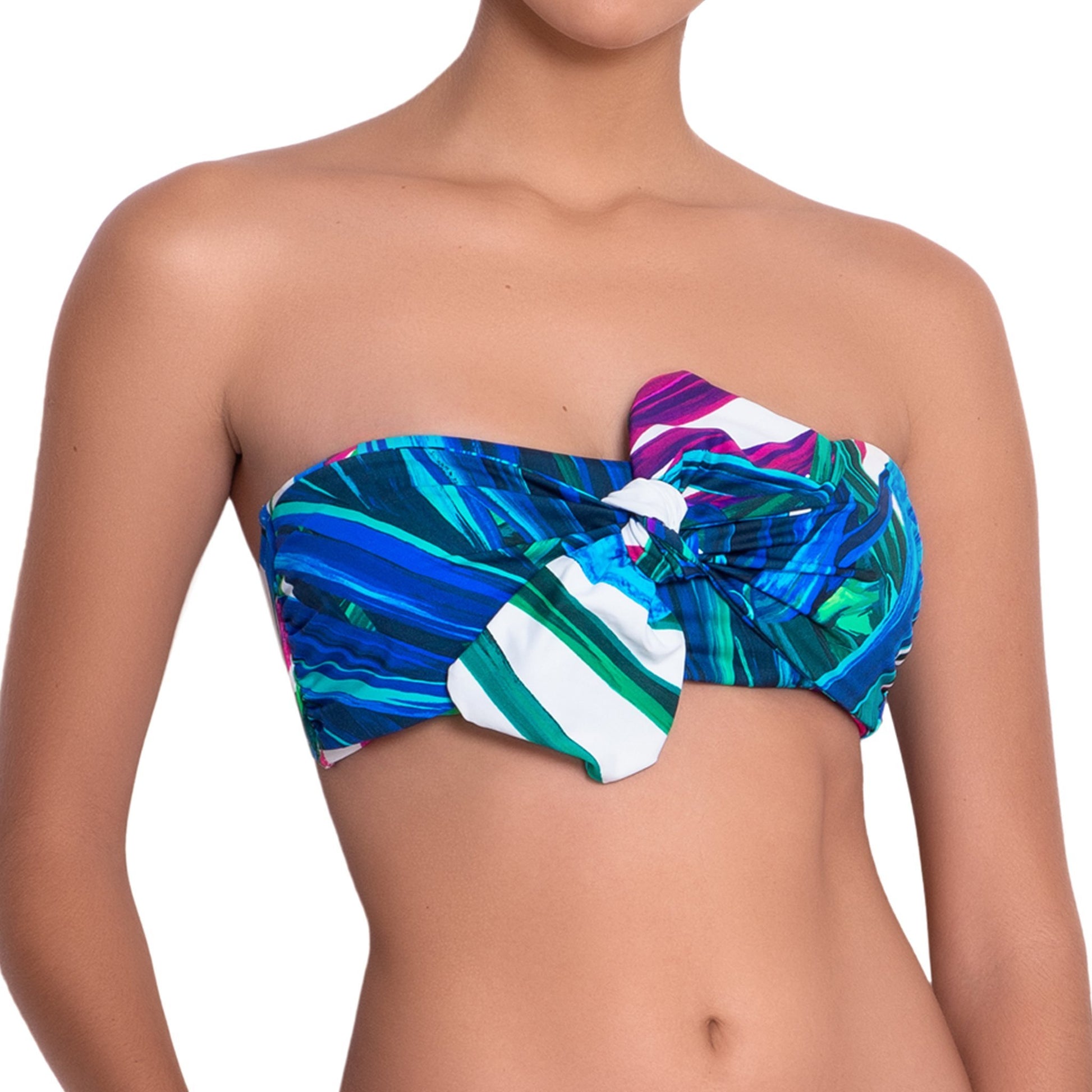 FANNY bandeau bra, printed bikini top by ALMA swimwear – front view 2