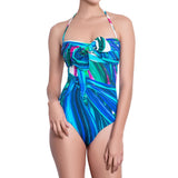 FANNY  bandeau one piece, printed swimsuit by ALMA swimwear – front view  1