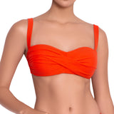JULIETTE bandeau bra, textured orange bikini top by ALMA swimwear – front view 3