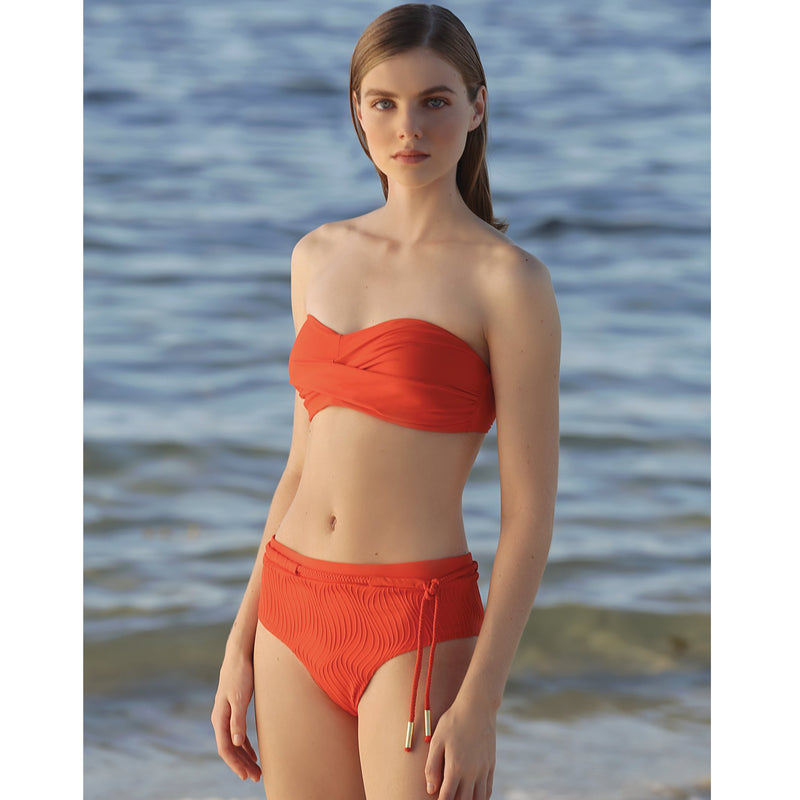 JULIETTE bandeau bra, textured orange bikini top by french luxury swimwear brand:  ALMA – lookbook 1