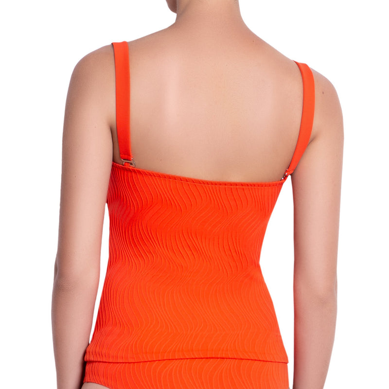 JULIETTE bandeau tankini, textured orange top by ALMA swimwear – back view