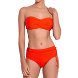 JULIETTE high rise panty, textured orange bikini bottom by ALMA swimwear – front view 1