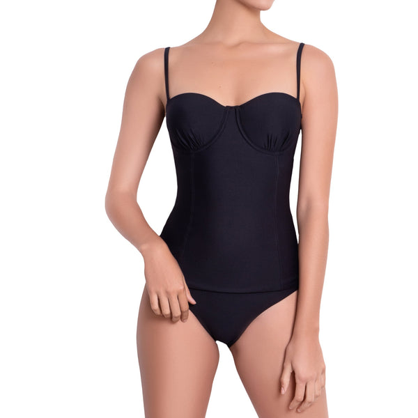 LÉA balconette tankini, black top  by ALMA swimwear – front view 1