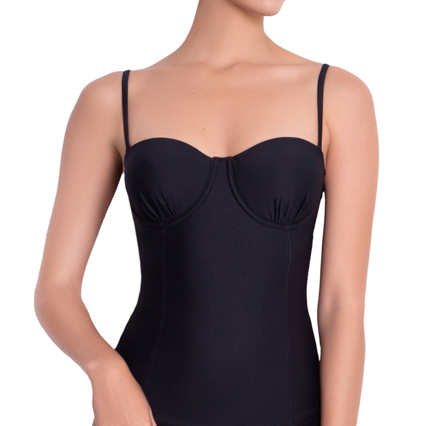 LÉA balconette tankini, black top  by ALMA swimwear – front view 3