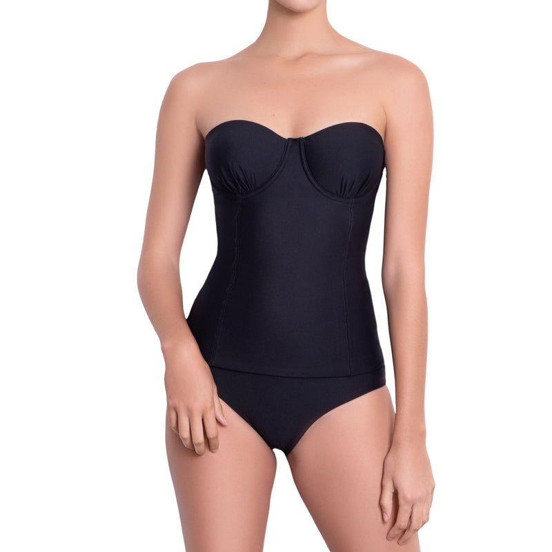 LÉA balconette tankini, black top by ALMA swimwear – front view 4