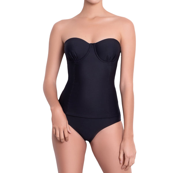 LÉA classic panty, solid black bikini bottom by ALMA swimwear – front view 1