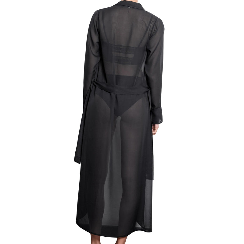 LÉA long shirtdress, black chiffon cover up by ALMA swimwear – back view