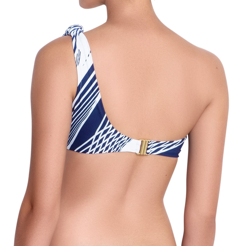 SOPHIE asymmetric bra, printed bikini top by ALMA swimwear – back view 