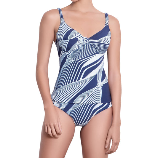 SOPHIE underwired tankini, printed top by ALMA swimwear – front view 1
